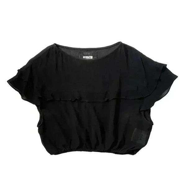 Reformation Semi Sheer Ruffle Cap Sleeve Crop Top - Black - Size M - Picture 1 of 7